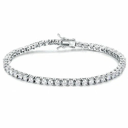 Теннисный браслет серебро 925 родий с цирконами 0 1/8 дюйма белый яркий 8 9/32 дюйма - Изображение 1 из 1