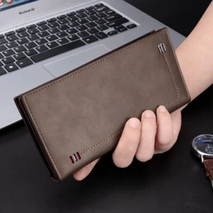 RFID Men's Business Long Bifold Wallet Leather Card Cash Holder Purse Checkbook - Imagen 1 de 9
