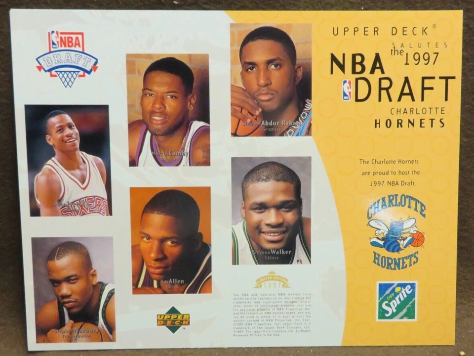 #216 1997 cubierta superior Sprite NBA HOJA DE BORRADOR - IVERSON MARBURRY ALLEN Foto 1 de 1