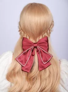 Large Red Satin Layered Hair Bows French Barrette Hair Clip Bow Hair Clips Wo... - Picture 1 of 5
