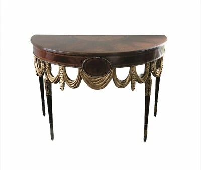 Vintage Maitland Smith half round console table with gold drapes - Image 1 of 4