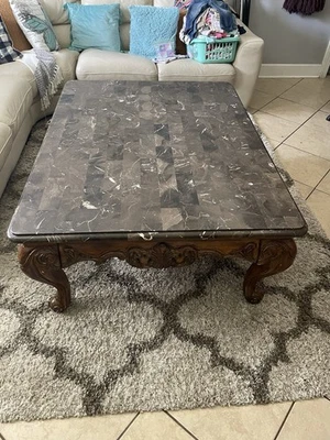 Antique Marble Coffee Table and Side Table Set - Image 1 of 2