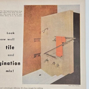 1953 Mosaic Clay Tile Mid Century Bathroom Print Ad 8 x 11" - Picture 1 of 2