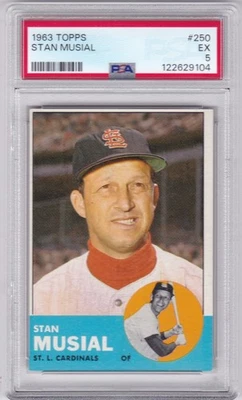 PD: 1963 Tarjeta de béisbol Topps #250 Stan Musial St. Louis Cardinals - PSA 5 Foto 1 de 2