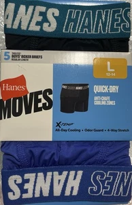 Hanes Moves Boys Boxer Briefs Quick Dry W/Utility Pocket 5 pk, LG 12-14, New - Picture 1 of 5