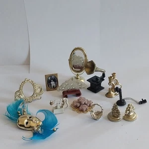 Dollhouse Miniatures Accessories Mirror Bookends Phones Gramophone Bookends 14Pc - Picture 1 of 19