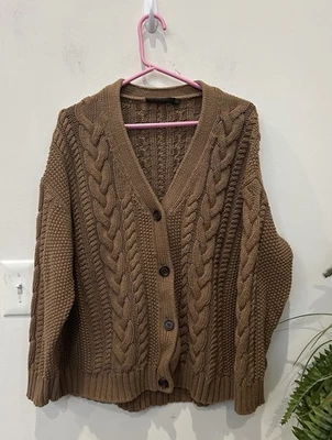 Cárdigan Jenni Kayne Camel Beige Grueso Tejido Gran Tamaño Pescador Botón Frontal S Foto 1 de 4