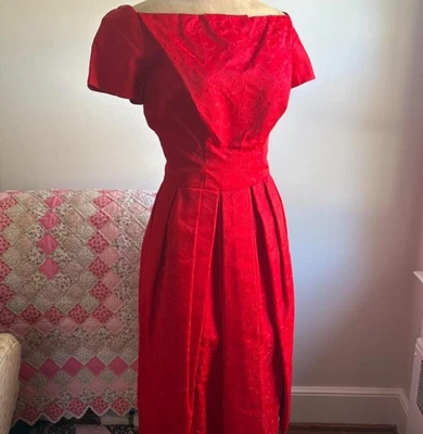 Vintage 1950s Style Fit N Flare Tailored Classic Red Dress Elegant  - Image 1 of 2
