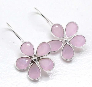 Rose Quartz Gemstone 925 Sterling Silver Handmade Jewelry Earrings Size-1.50 - Picture 1 of 6