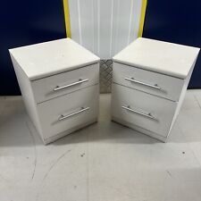 Pair White Minimalist Bedside Cabinets Silver Handles 2 Drawer