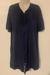 Croft & Barrow Short Sleeve Navy Blue Polka Dot Zip Up Nightgown Loungewear M - Picture 1 of 7
