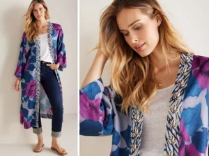 Soft Surroundings Artika Topper Kimono Open Front Jacket  Blue Purple Shell S M - Picture 1 of 13