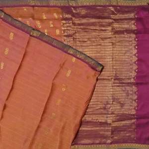 Vintage Purple Dual Tone Sarees 100% Pure Silk Zari Handwoven Sari 5YD Fabric - Picture 1 of 6