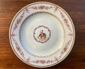 Set (6) 19th C Chinese Export Plates - Mahout Riding Elephant Motif - Picture 1 of 2