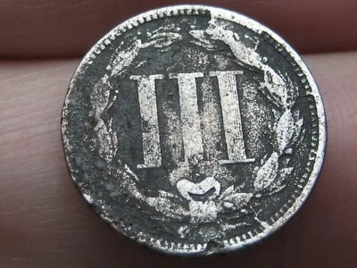 1866 Three 3 Cent Nickel- 3CN, VG Details, Die Cracks, Metal Detector Find? - Image 1 of 4