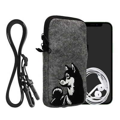 Custodia Feltro con Zip - Portacellulare a Tracolla - Porta Cellulare da Collo  - Immagine 1 di 4