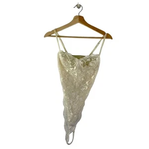 BODY DE PELUCHE NUPCIAL VINTAGE VICTORIA'S SECRET MARFIL ENCAJE Y SATÉN CORTE ALTO 34B - Imagen 1 de 10