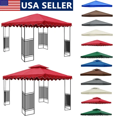 10'x10' Waterproof Gazebo Top Replacement Canopy 1 2Tier UV Sunshade Patio Cover - Image 1 of 4