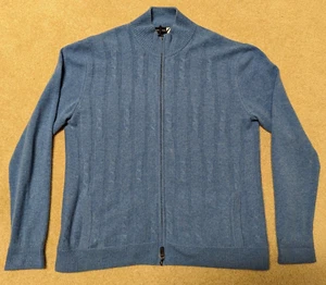 Saks Fifth Avenue Mens Sweater Full Zip 100% Cashmere Cable Knit Blue Size 2XL - Foto 1 di 3