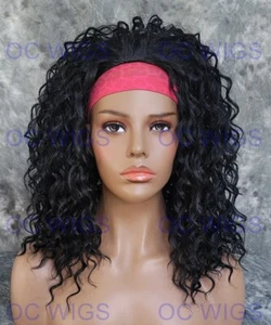 Volume Added Medium Spiral Curly Heat OK Human Hair Blend 3/4 Wig Black - Picture 1 of 6