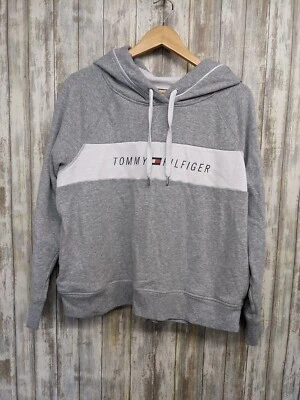 Tommy Hilfiger Women's Hoodie Sweatshirt Gray White Pullover Drawstring Logo XL - Image 1 of 4