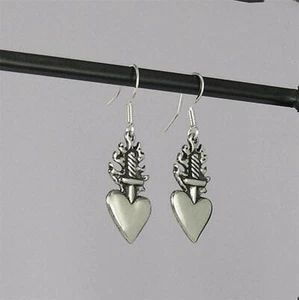 Pendientes Sagrado Corazón Plata Esterlina Cuelga Católico Romano Hechos en EE. UU. - Imagen 1 de 1