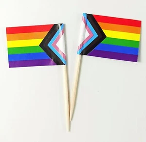 Progress Rainbow Gay Pride Toothpick Flag Small Mini LGBTQ Cupcake Topper Fla... - Picture 1 of 6