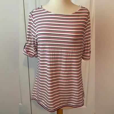 Blusa Tommy Hilfiger branca vermelha azul listrada manga curta média nova $50 - Imagem 1 de 4