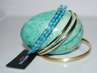 PULSERA BRAZALETE DECLARACIÓN MULTI BRAZALETE METAL TONO DORADO CUENTAS AQUA KENNETH COLE Foto 1 de 4