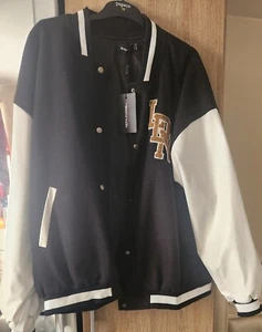 PLT Black Felted Wool Faux Leather Bomber Jacket - Picture 1 of 3