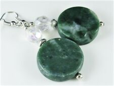Chunky Green Vintage Marble & Sparkly Czech Crystal Dangle Earrings, Pierced