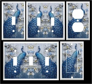 BLUE PEACOCK BIRD LIGHT SWITCH COVER PLATE HOME DECOR - Picture 1 of 30