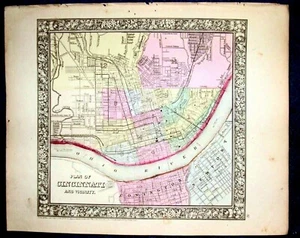 Original 1860 Mitchell Map PLAN OF THE CITY OF CINCINNATI, Covington - Picture 1 of 10