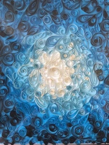Quilling Abstract Art Sea Ocean Blue waves 11 x 14 Board Framed 16 x 20" - Picture 1 of 4