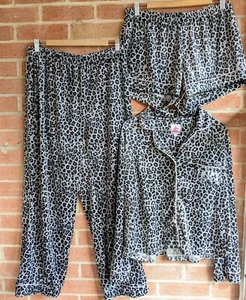 JUICY COUTURE 3 Piece Pajama Set Size L Micro Fleece Animal Print Sleep Lounge - Picture 1 of 6