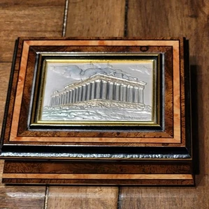 Jewelry Box Parthenon, Greece Sterling Silver 925, Inlaid wood Signed, Vintage - Picture 1 of 7