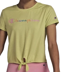 Yellow Champion Tie Shirt Girls S 6-6X Short Sleeve Crew Neck - Picture 1 of 7
