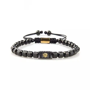 Gold Lion & Black Metal Beads Bracelet - Picture 1 of 3