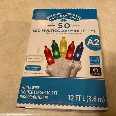 12ft 50 LED Multi Color Christmas Lights White Wire Indoor Outdoor Wedding Party - Image 1 of 2