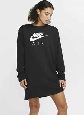 Nike Air Sz L Women's Black Fleece Sweatshirt Crew Neck Dress Loose Fit  - Image 1 of 4