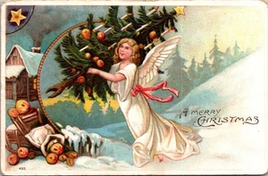 1911 Engel Weihnachten Postkarte Baum Äpfel Detroit nach Carleton Michigan - Bild 1 von 2