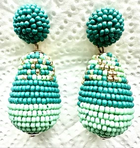 Turquoise Beaded Water Drop Shaped Long Earrings (Handmade) with Gift Bag - Picture 1 of 3