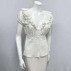 Catherine Malandrino Top Ivory Tone NWT $275.00 100% Cotton Size 8 Fits 6 - Picture 1 of 7