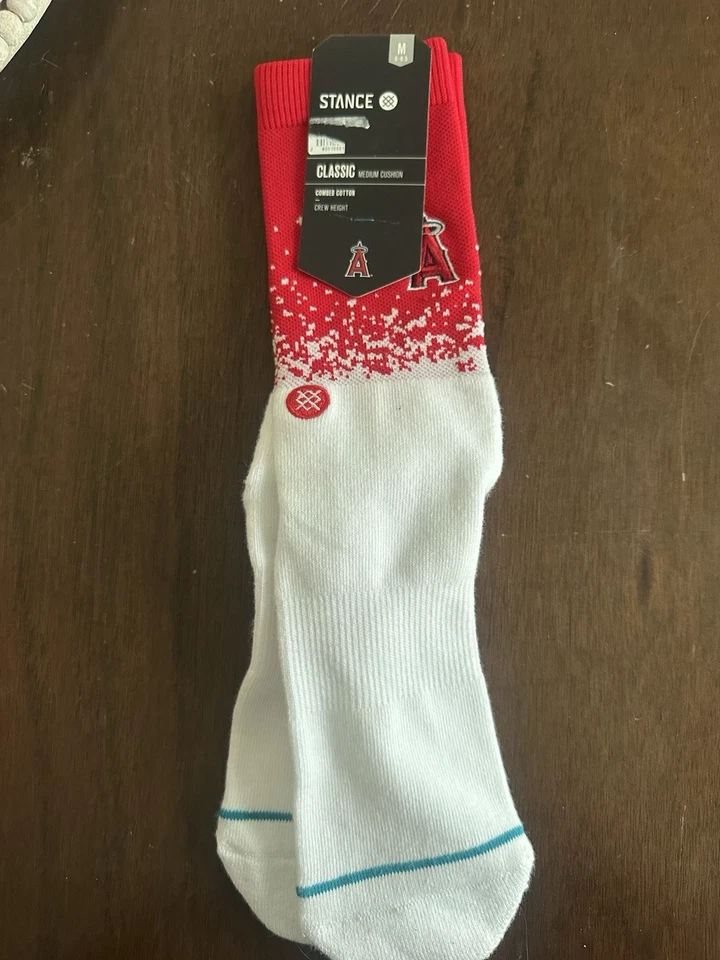STANCE MLB Los Angeles Angels Stadium Fade Red White Crew Socks NEW Mens M 6-8.5 - Image 1 of 2