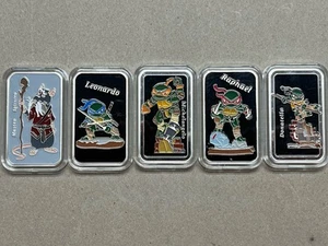 TMNT Leonardo, Raphael, Michelangelo, Donatello Splinter 1 Oz x5 Silver Art Bars - Picture 1 of 5
