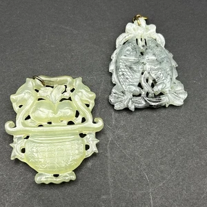 China alter natürlicher Jade geschnitzter Fengshui Drache & doppelter Fisch Anhänger - Bild 1 von 9