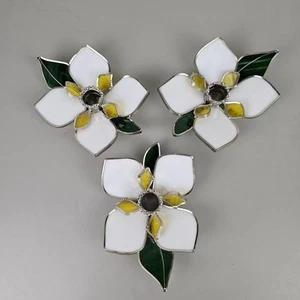 Lotto di 3 portacandele stile Tiffany vetro colorato fiore bianco magnolia - Foto 1 di 10