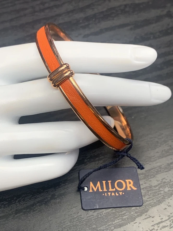 Brazalete Brazalete Bronce Milor Italia Oro Rosa Naranja Brillante Cuero Nuevo Con Etiquetas Foto 1 de 4