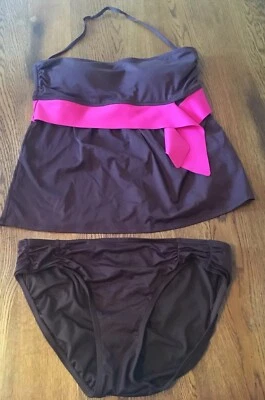 Traje de baño Tankini DKNY 2 piezas marrón y rosa talla M ¡EXCELENTE ESTADO USADO! Foto 1 de 4