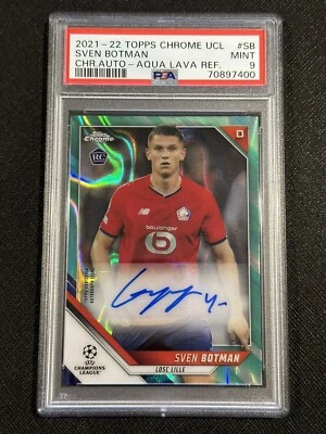 2021-22 Topps Chrome UCL Sven Botman Auto Aqua Lava RC PSA 9 MINT - Image 1 of 2